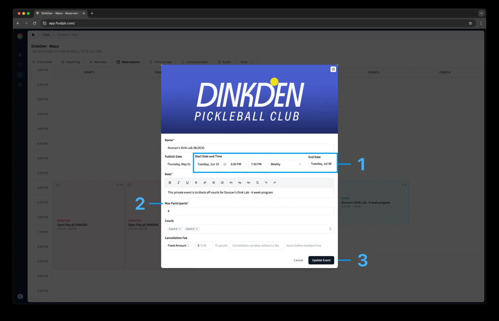 Creating a repeatable event event